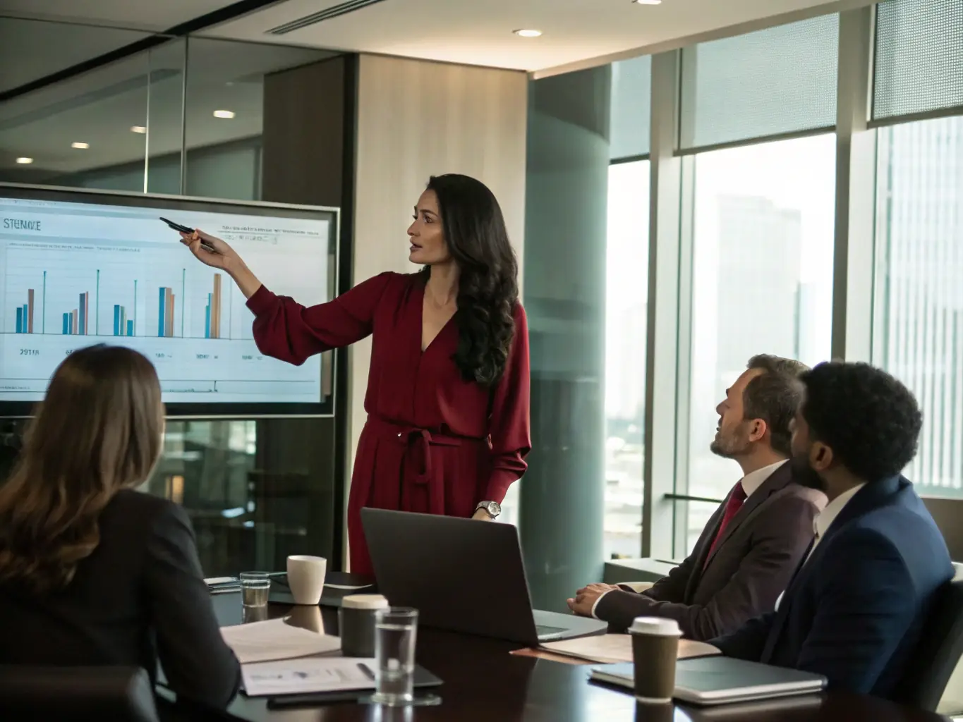 An image of a small business owner confidently presenting a financial report to a group, showcasing the impact of effective financial management and strategic planning.